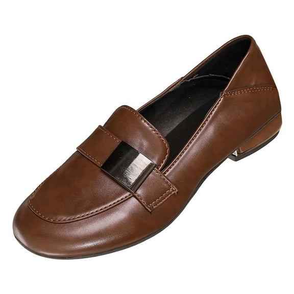 Womens Shoes,Loafers Retro Soft Bottom for Casual Wear Round Head Loafers for Leather Shoes,Shoes for Women,Brown,5.5