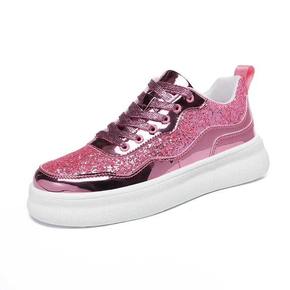 Womens Shoes,Platform Casual Shoes Round Toe Elevated Comfort Modern Everyday Footwear Glossy Finish Slip On Fashion Sneakers for Walking,Shoes for Women,Pink,8