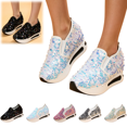 thumbnail image 1 of Womens Shoes Rhinestone Comfortable Platform Slip on Shoes Fashion Flat Hidden High Heels Non-Slip Sneakers, 1 of 5
