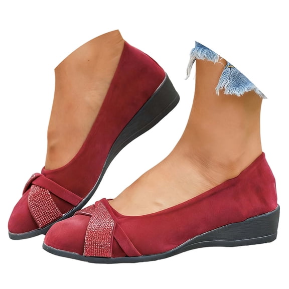 Womens Shoes,Round Toe Flat Casual Shoes Sparkling Rhinestone Shallow Dress Loafers Comfortable Walking Footwear Ladies Daily Wear,Shoes for Women,Red,9