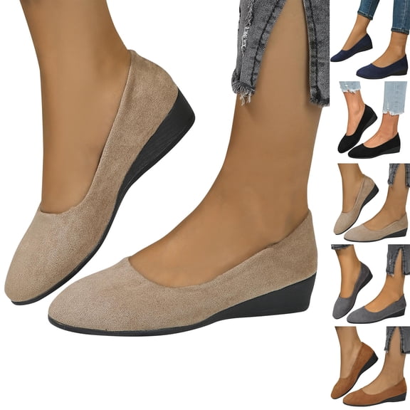 Womens Shoes Shallow Mouth Flat Round Head Suede Women's Shoes Low Heel Work Shoes Flats for Women Flat Ballet Shoes Women Flats for Dressy Casual Office Work Wedding Comfortable Soft Shoes
