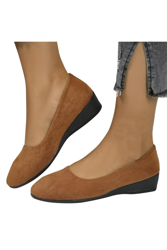 Womens Shoes Shallow Mouth Flat Round Head Suede Women's Shoes Low Heel Work Shoes Flats for Women Flat Ballet Shoes Women Flats for Dressy Casual Office Work Wedding Comfortable Soft Shoes