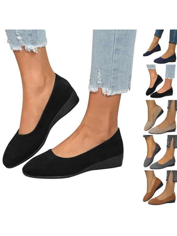 Womens Shoes Shallow Mouth Flat Round Head Suede Women's Shoes Low Heel Work Shoes Flats for Women Flat Ballet Shoes Women Flats for Dressy Casual Office Work Wedding Comfortable Soft Shoes