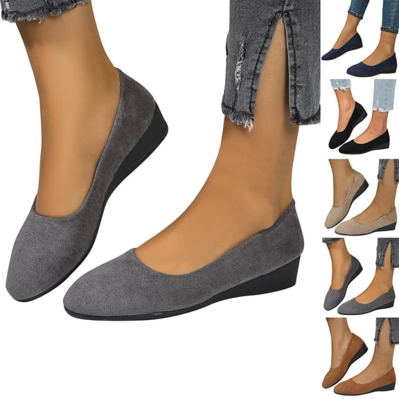 Womens Shoes Shallow Mouth Flat Round Head Suede Women's Shoes Low Heel Work Shoes Flats for Women Flat Ballet Shoes Women Flats for Dressy Casual Office Work Wedding Comfortable Soft Shoes