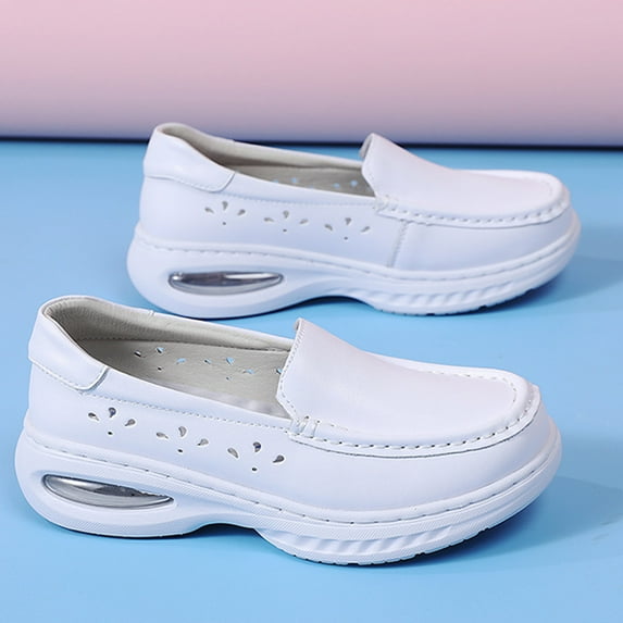 Womens Shoes, Walking Shoes, Women Shoes, Office Shoes, Women's Nursing Shoes,Waterproof Slip-Resistant Healthcare Restaurant Hospital Work Teacher Lightweight Leather Loafers, White 8