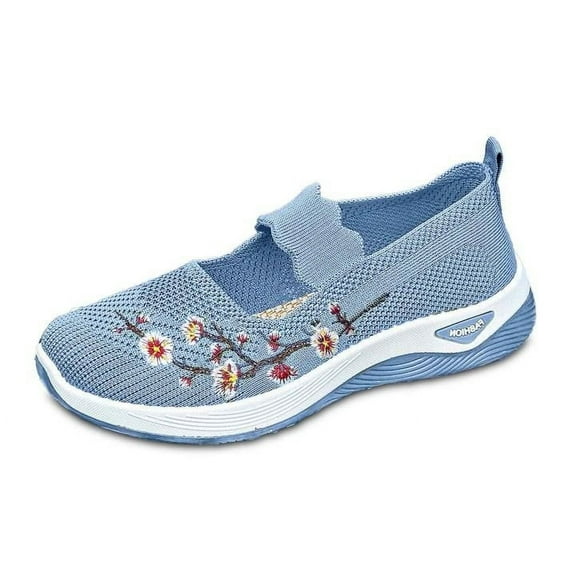 Womens Shoes - Soft Sole Mesh Shoes Breathable Slip On Orthopedic Tennis Shoes Floral Print Dressy Mary Jane Loafers Walking - Womens Shoes Dressy Casual,Color:Light Blue,Size:6