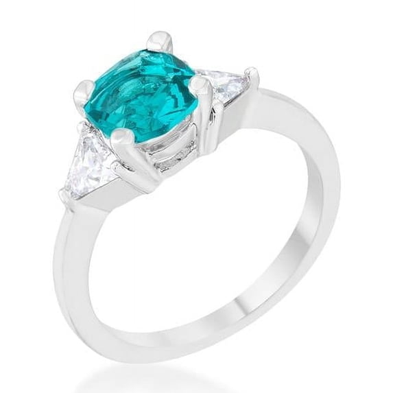 Womens Shonda 1.8 CT Cubic Zirconia Rhodium Cushion Classic Statement Ring, Aqua - Size 6