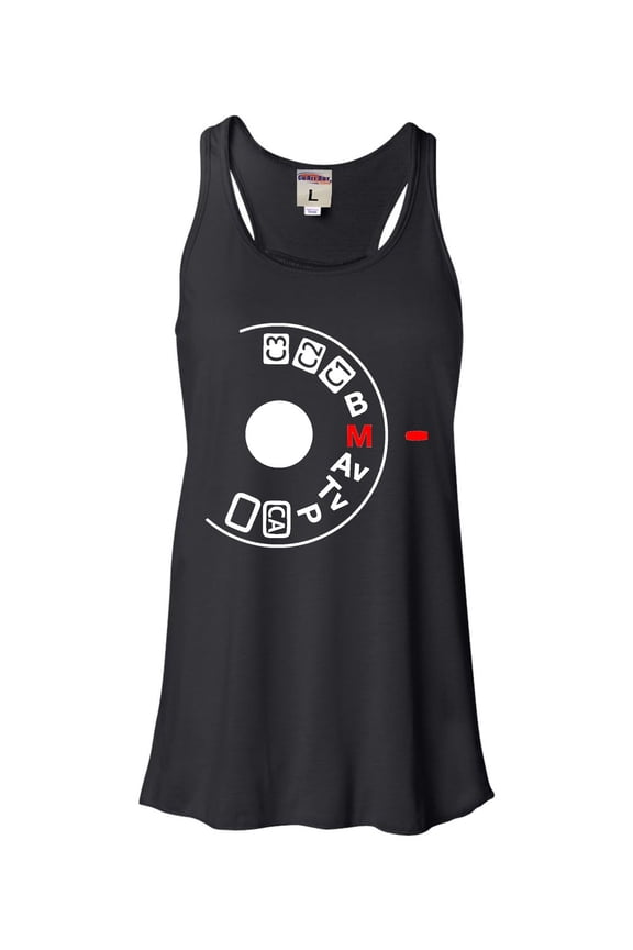 Womens Shoot Manual Camera Buff Photography Lovers Flowy Racerback Tank Top T-Shirt