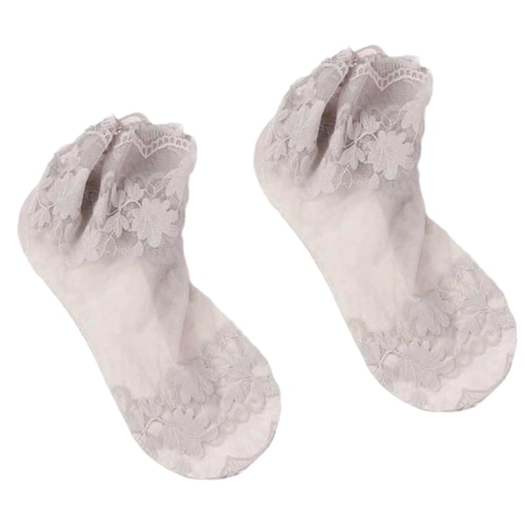 Womens Short Ankle Socks Thin Styles with See Through Floral Flower Lace Cotton Soles Nonslip Low Cut Socks