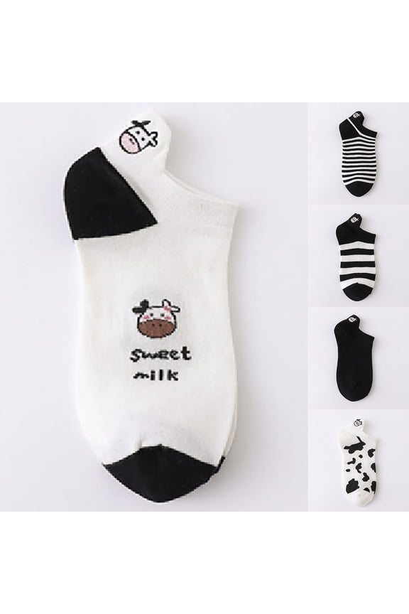 Womens Short Boot Socks Fuzzy Ankle Cow Print Cute Japanese Style Design