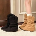 thumbnail image 1 of Womens Short Boots Low Heel Round Toe Casual Winter Solid Color Womens Fuzzy Thick Heel Mid-Calf Boots Brown 8.5, 1 of 10