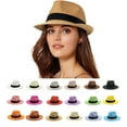 Womens Short Brim Straw Sun Hat Fedora Trilby Hat Panama Men Roll Up