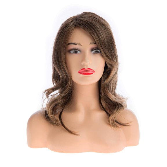Womens Short Brown Wig with Side Bangs Mid Length Natural Wavy Synthetic Hair Wig for Daily Party Halloween Brown