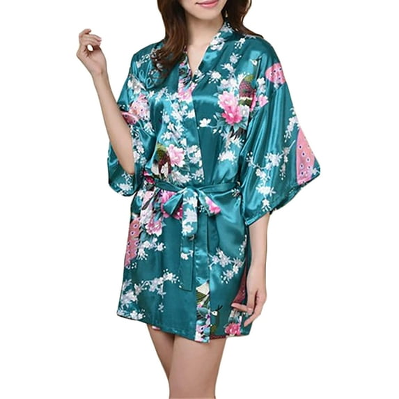 Womens Short Floral Silk Kimono Robes, Sizes 2 to 18, Bride and Bridesmaid Robes Set, Lightweight Robe