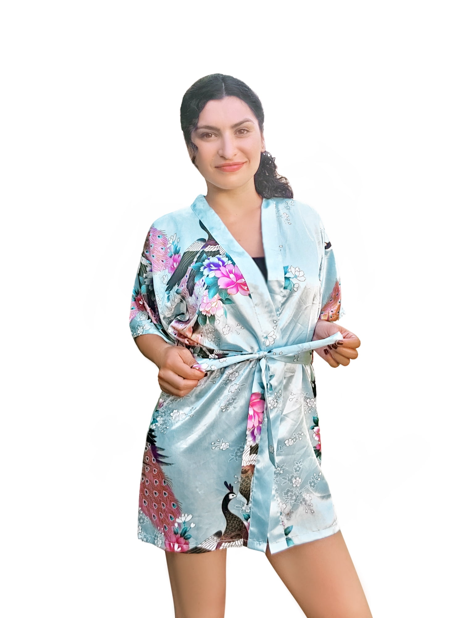 Womens Short Floral Silk Kimono Robes, Sizes 2 to 18, Bride and