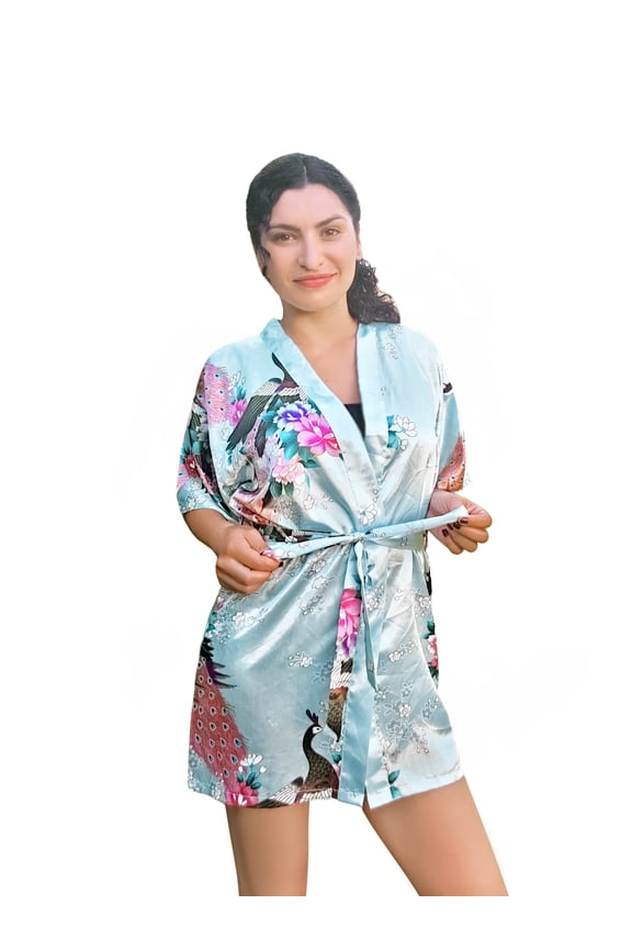 Womens Short Floral Silk Kimono Robes, Sizes 2 to 18, Bride and Bridesmaid Robes Set, Lightweight Robe