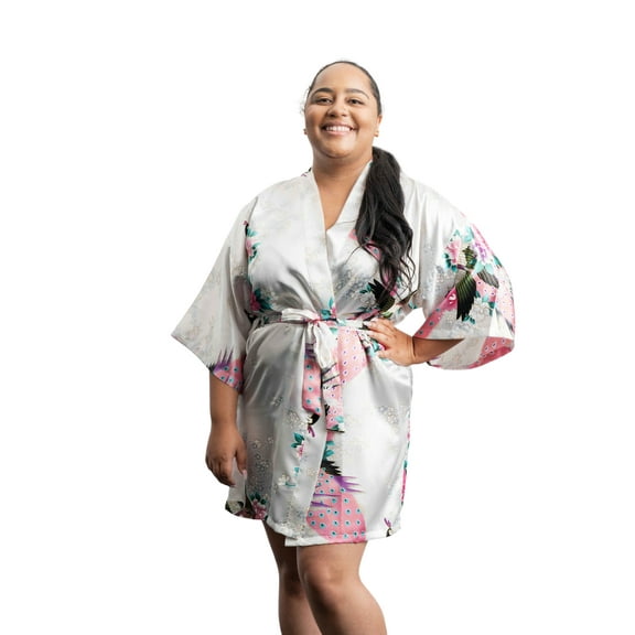 Womens Short Floral Silk Kimono Robes, Sizes 2 to 18, Bride and Bridesmaid Robes Set, Lightweight Robe