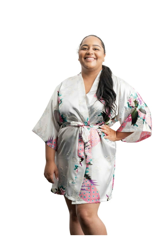 Womens Short Floral Silk Kimono Robes, Sizes 2 to 18, Bride and Bridesmaid Robes Set, Lightweight Robe