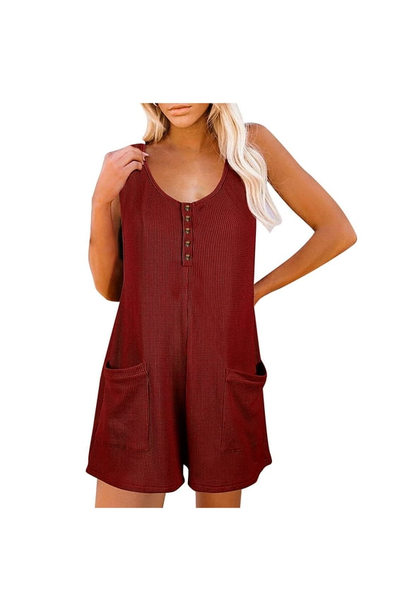 Womens Short Jumpsuit Clearance Solid Bib Pants Coverall With Pockets Bodysuit Onepiece Leotard Butt Lifting Shorts Plus Size Wide Leg Pants for Women Bodysuits,Red,Xl