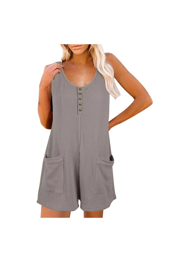 Womens Short Jumpsuit Clearance Solid Bib Pants Coverall With Pockets Bodysuit Onepiece Leotard Red Shorts for Women Womens Flowy Pants Bodysuit,Gray,Xxl