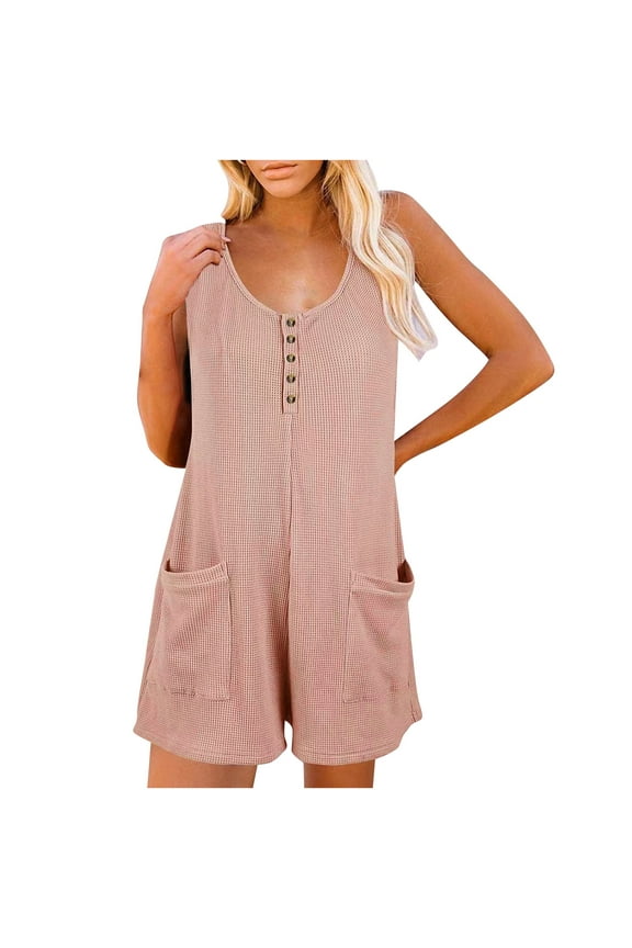 Womens Short Jumpsuit Clearance Solid Bib Pants Coverall With Pockets Bodysuit Onepiece Leotard Womens Biker Shorts High Waisted Plus Size Yoga Pants for Women Pink Bodysuit for Women,Pink,M