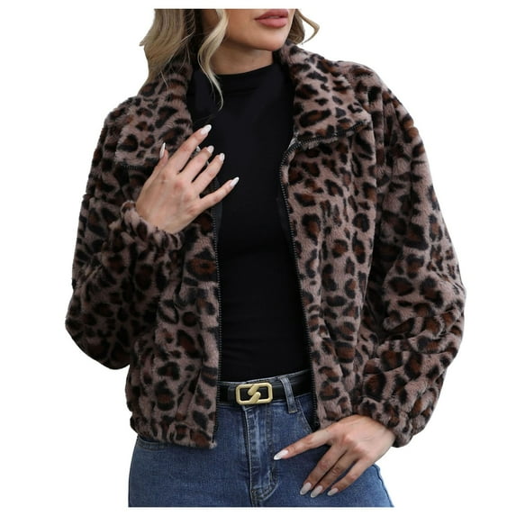 Womens Short Leopard Cardigans 2024 Fuzzy Fleece Open Front Jacket Coats