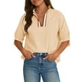 thumbnail image 1 of Womens Short Puff Sleeve Striped Blouses Top V Neck Loose Casual Summer Work Blouses Striped Shirt, 1 of 5