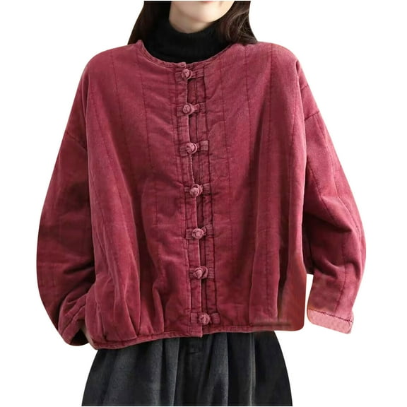 Womens Short Puffer Jacket Lightweight Long Sleeve Down Coat Warm Cropped Oversized Jacket Solid Color Quilted Outerwear (Red XL)