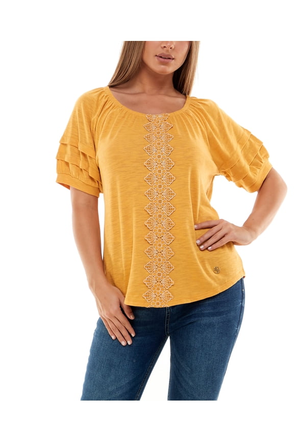 Womens Short Raglan Sleeve With Front Trim Top Wi Golden Glow S