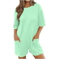 thumbnail image 1 of Womens Short Rompers Oversized T-Shirt Tee Rompers Casual Workout Athletic One Piece Jumpsuit Loose Comfy Vacation Outfits with Pockets, 1 of 8