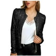 thumbnail image 1 of Womens Short Sequin Jacket Open Front Cardigan Sparkle Puff Long Sleeve Cropped Blazer Casual Coat Outerwear, 1 of 6