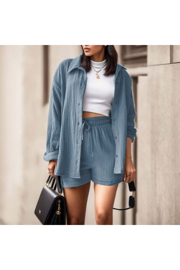 Womens Short Sets 2 Piece Set Button Down Shirt Short Spring Outfits Matching Set Women