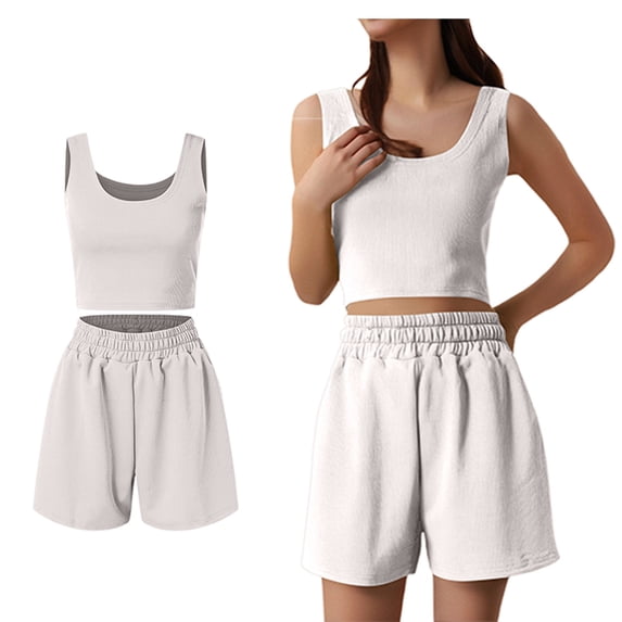 Womens Short Sets 2 Piece Set Sleeveless Tank Tops & Shorts Womens Summer Outfits Biker Short Set