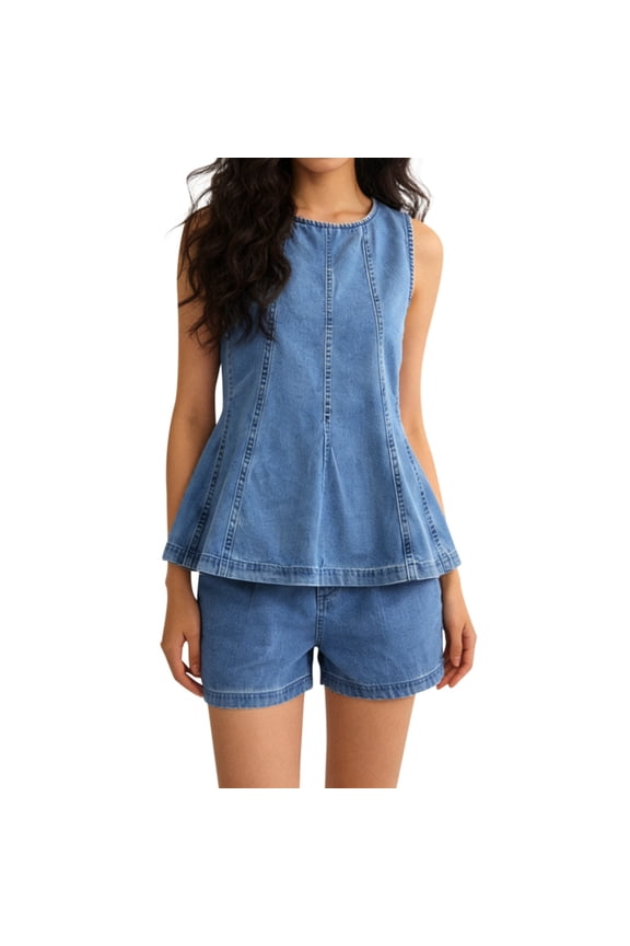Womens Short Sets 2 Piece Sets for Women Matching Sets Women Clothing Denim Shorts Casual Top and High Waist Shorts Summer Outfits Summer Streetwear
