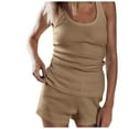 thumbnail image 1 of Womens Short Sets Bikers Workout Sets for Women Tank Tops with Shorts Ribbed Joggers Two Piece Outfits Tracksuits (Medium, Beige), 1 of 7