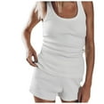 thumbnail image 1 of Womens Short Sets Bikers Workout Sets for Women Tank Tops with Shorts Ribbed Joggers Two Piece Outfits Tracksuits (X-Large, White), 1 of 7