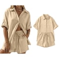 thumbnail image 1 of Womens Short Sets Two Piece Outfits for Women Button Down Shirt Casual Loose Shorts Summer Dresses Womens Matching Sets, 1 of 5