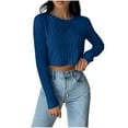 thumbnail image 1 of Womens Short Shirt Comfy Knitted Stripe Sweater Casual Round Neck Solid Color Pullover Fashionable Slim Fit Top Basic Tees 2025 Trendy Clothing, 1 of 8