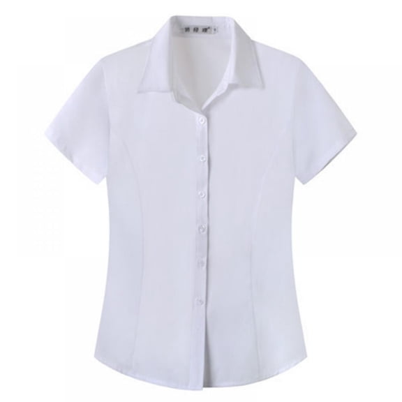 Womens Short Sleeve Basic Button Down Shirt Slim Fit Cotton Shirts