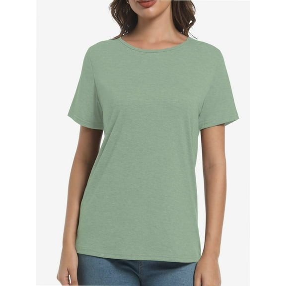 Womens Short Sleeve Basic Shirts Crewneck Tees Loose Fit Fashion Tops Casual Summer Clothes
