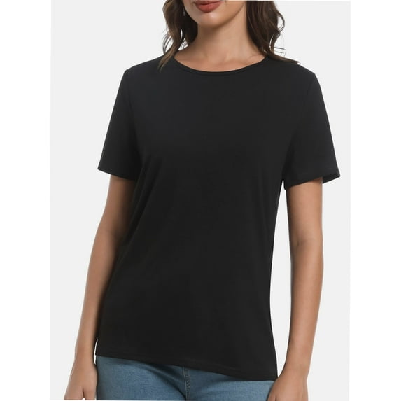 Womens Short Sleeve Basic Shirts Crewneck Tees Loose Fit Fashion Tops Casual Summer Clothes