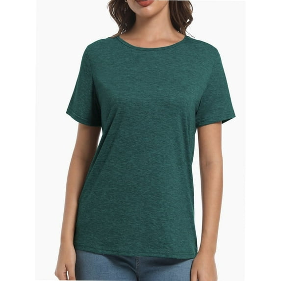 Womens Short Sleeve Basic Shirts Crewneck Tees Loose Fit Fashion Tops Casual Summer Clothes