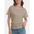 thumbnail image 1 of Womens Short Sleeve Boat Neck Side Shirring Dolman Drape Top, 1 of 6