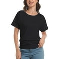 thumbnail image 1 of Womens Short Sleeve Boat Neck Side Shirring Dolman Drape Top, 1 of 6