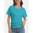thumbnail image 1 of Women's Short Sleeve Boat Neck Top - Dolman Style with Side Shirring & Drape Detail, 1 of 6