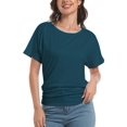 thumbnail image 1 of Womens Short Sleeve Boat Neck Side Shirring Dolman Drape Top, 1 of 6