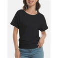thumbnail image 1 of Women's Short Sleeve Boat Neck Top - Dolman Style with Side Shirring & Drape Detail, 1 of 6