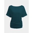 thumbnail image 1 of Womens Short Sleeve Boat Neck Side Shirring Dolman Drape Top, 1 of 6