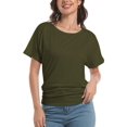 thumbnail image 1 of Womens Short Sleeve Boat Neck Side Shirring Dolman Drape Top, 1 of 6