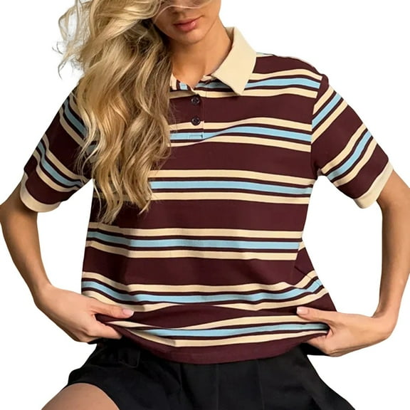 Womens Short Sleeve Business Casual Tops Summer V Neck Work Shirts 2025 Fitted Basic Collared Shirt Dark Brown M